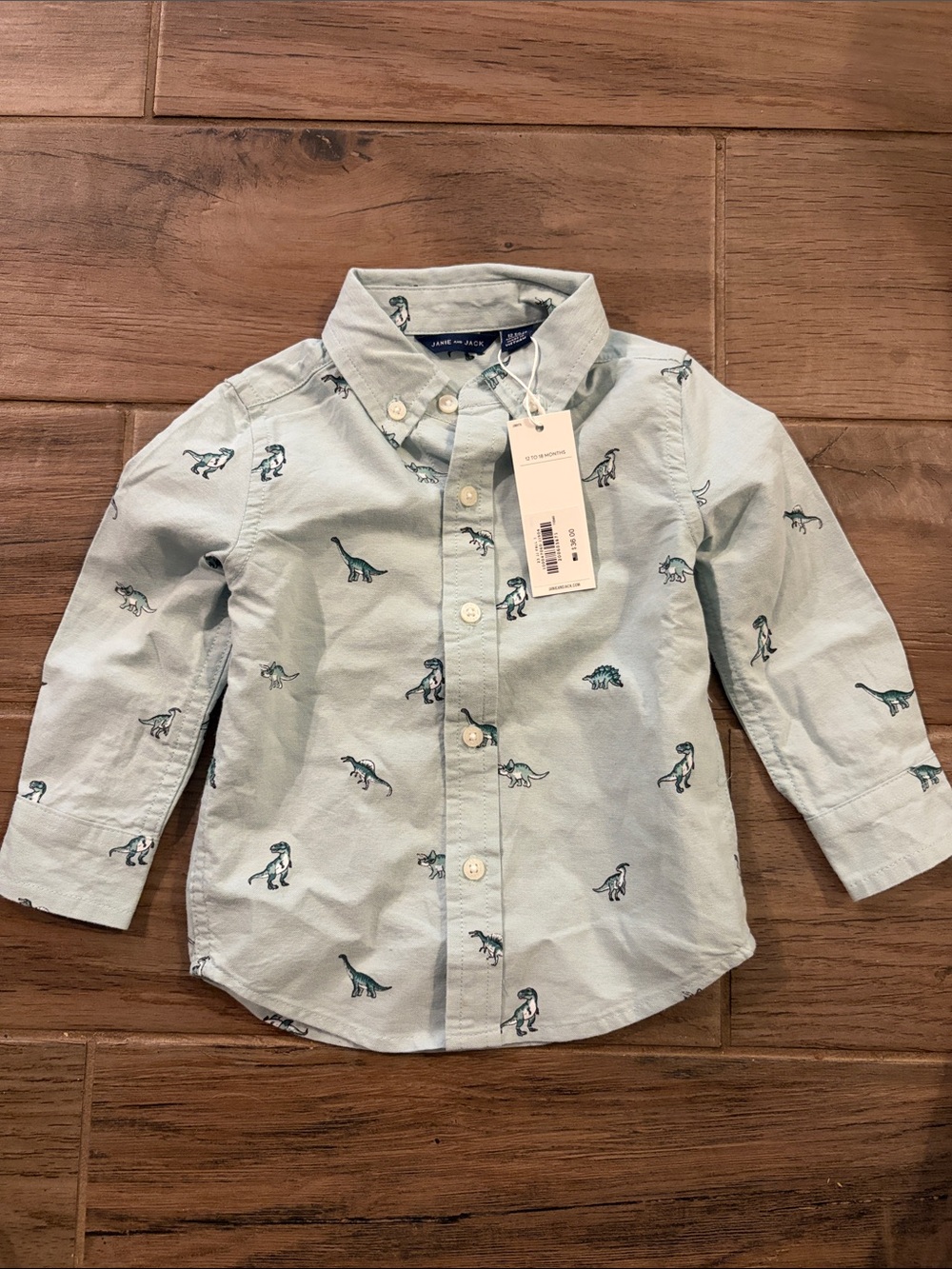 Janie and Jack light green Dinosaur Button-Down Shirt size 12-18m NWT